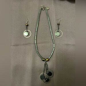 Hematite Gray Bead Necklace and Earring Set - Unbranded